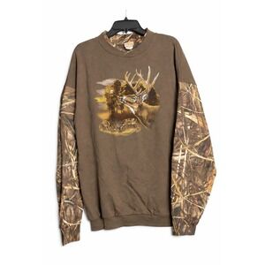 Artisans Deer Hunting Sweatshirt Mens 2XL Camo Sleeves Buck Graphic Outdoors